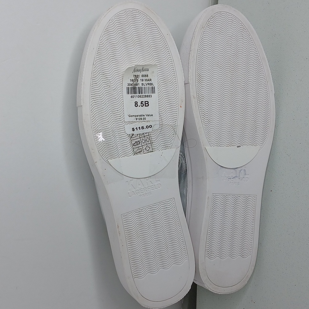 Karl Lagerfeld- Paris - Eisley - Silver Leather & Stud Slip-On Sneakers - 8.5M - Picture 9 of 12